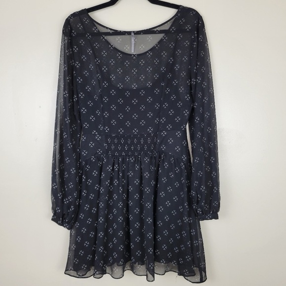 Free People Sheer Black Baby Dee Chiffon Long Sleeve Fit and Flare Dress Sz S - Picture 12 of 13